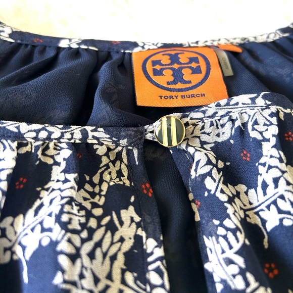 Tory Burch Womens Silk Blouse Blue Floral Long Sleeve Button Cuff Keyhole Neck - Picture 7 of 12
